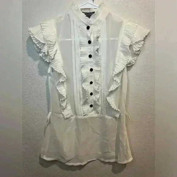 Poetry NWT Women’s Button Down Chiffon Sleeveless White Blouse Size S - Picture 1 of 7